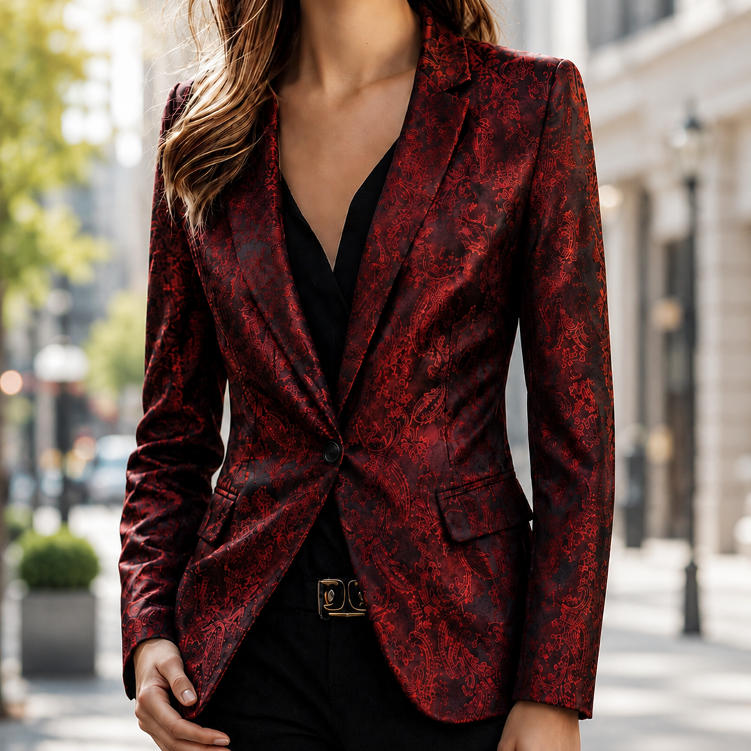 Scarlet Floral Single-Breasted Blazer