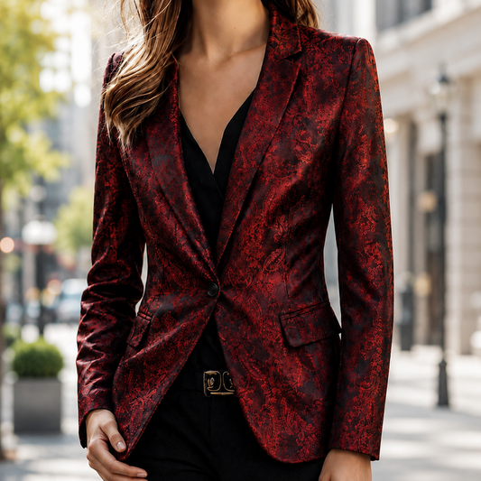 Scarlet Floral Single-Breasted Blazer